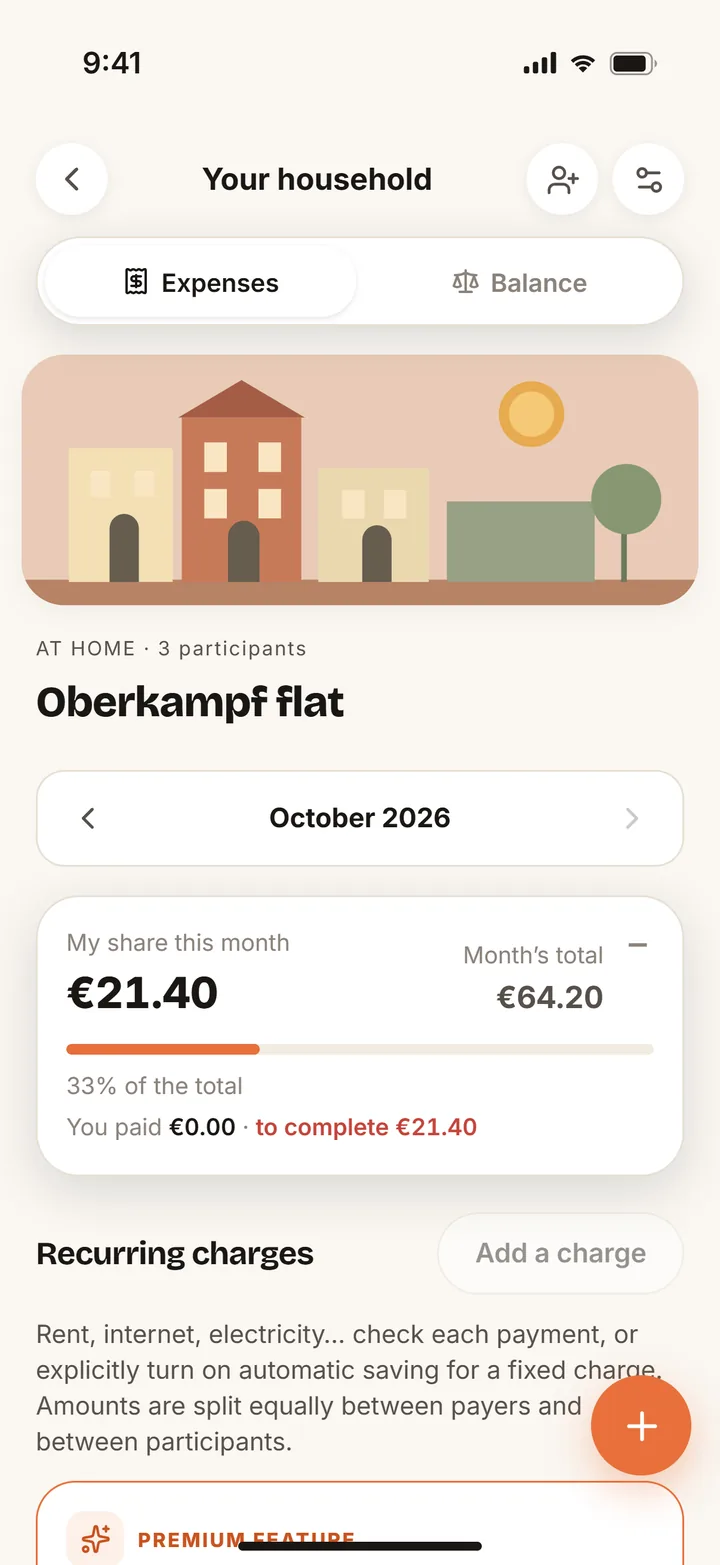 The Oberkampf flatshare: the current month and everyone’s share.