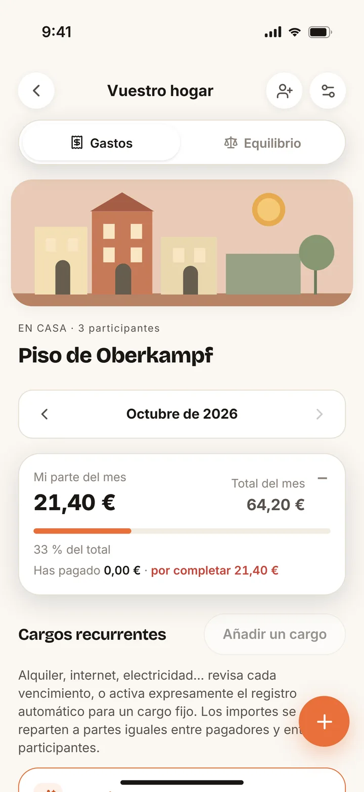El piso de Oberkampf: el mes en curso y la parte de cada uno.