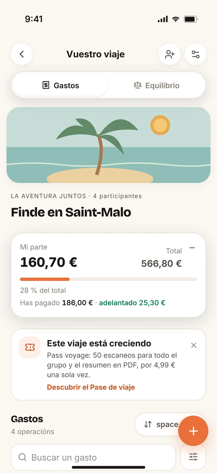 Los gastos del finde en Saint-Malo, con tu parte de cada gasto.